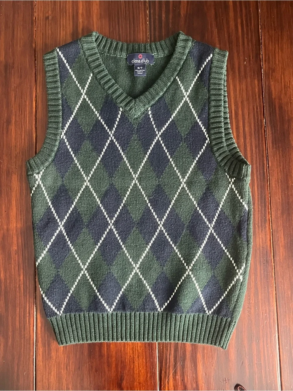 Class Club Boys 6/7 Green Argyle Sweater Vest